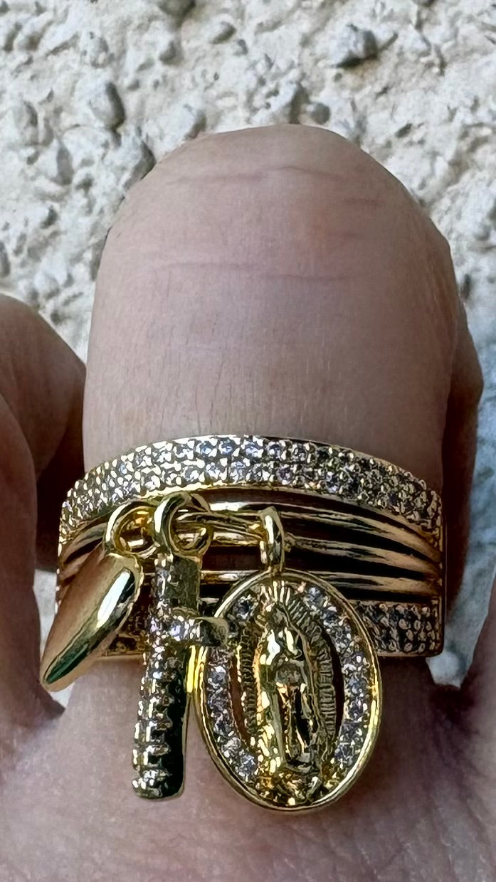 Anillo Dijes virgen corazón y cruz