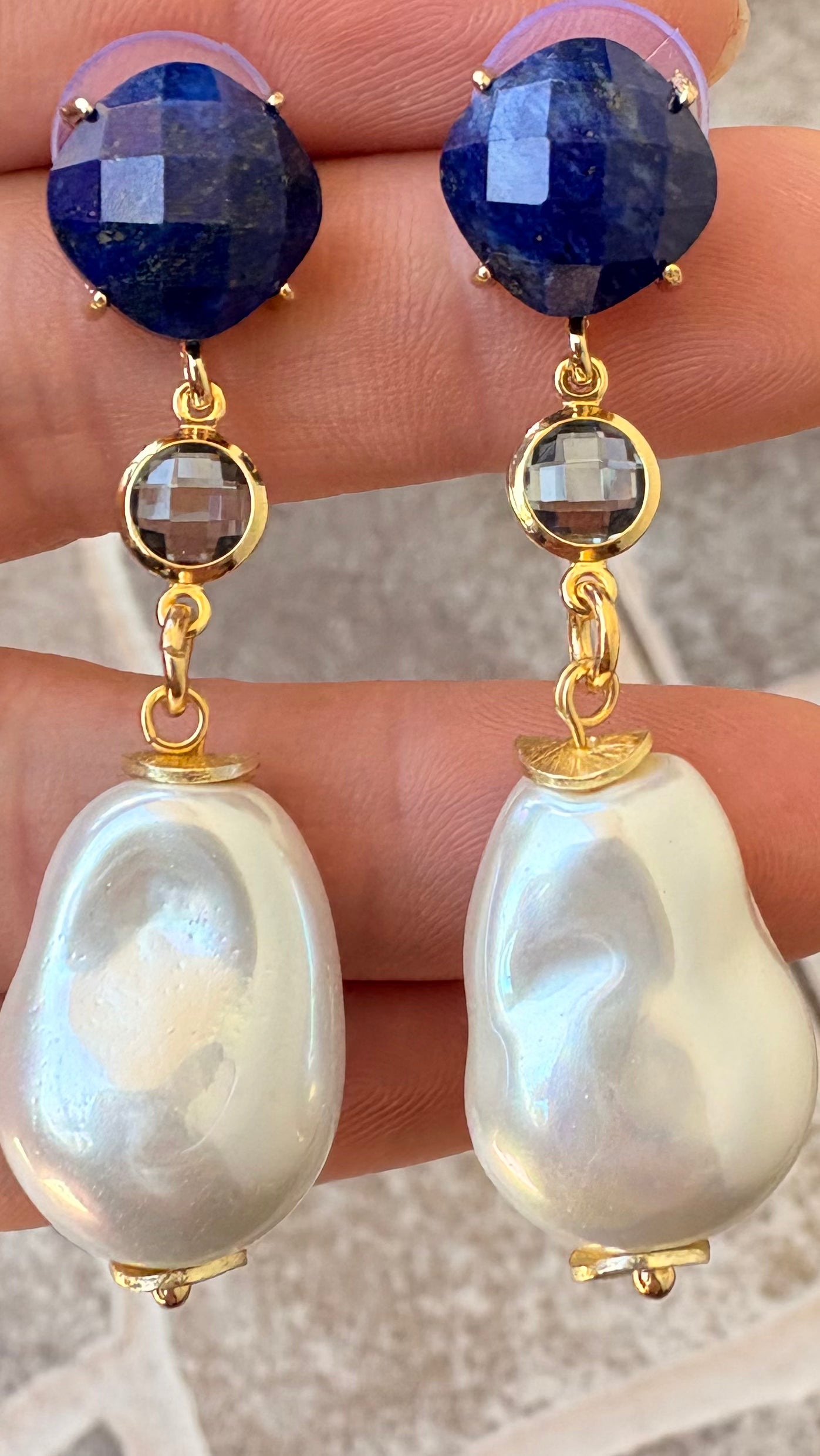 Aros Perla Barroca y lapislázuli cristal
