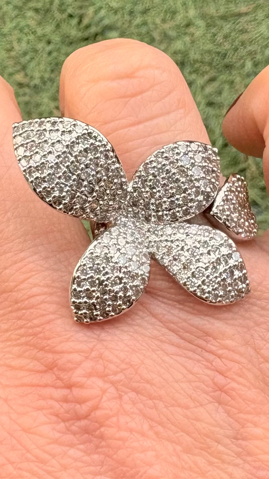 Anillo Flor Petalo Microcircon plateado