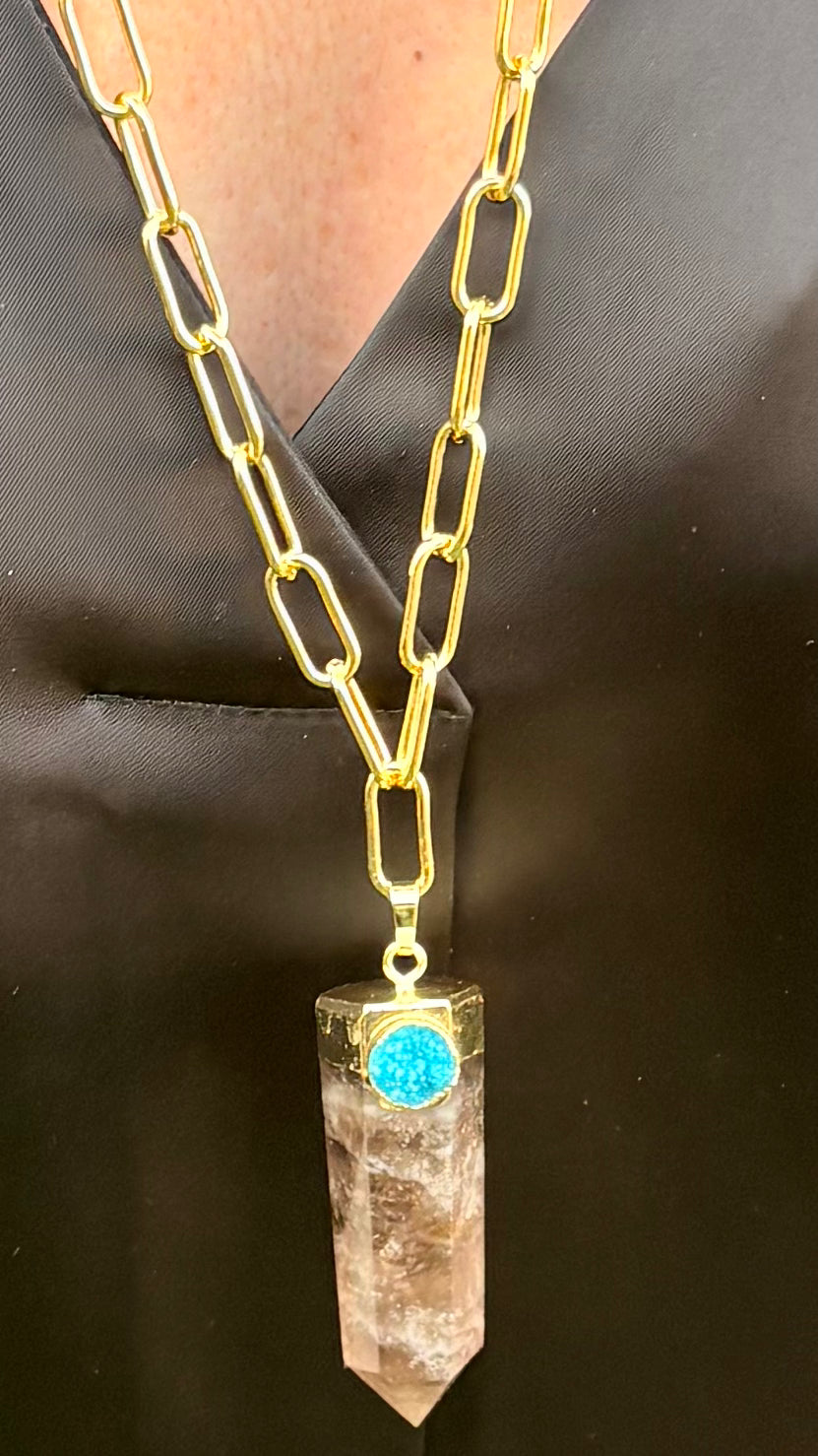 OFERTA Collar Cuarzo fume y piedra natural XL