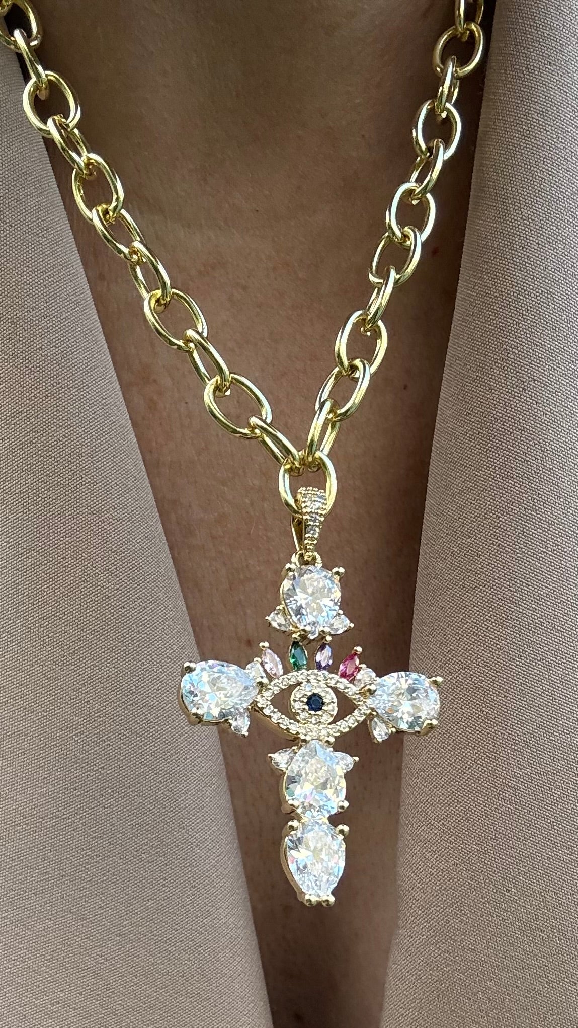 Collar Cruz Ojo turco cristal