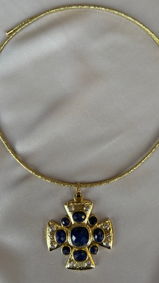 Collar Imán con Cruz lapislázuli