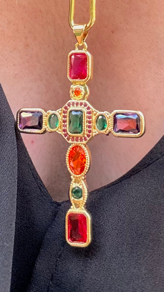 Collar Cruz Piedras naturales