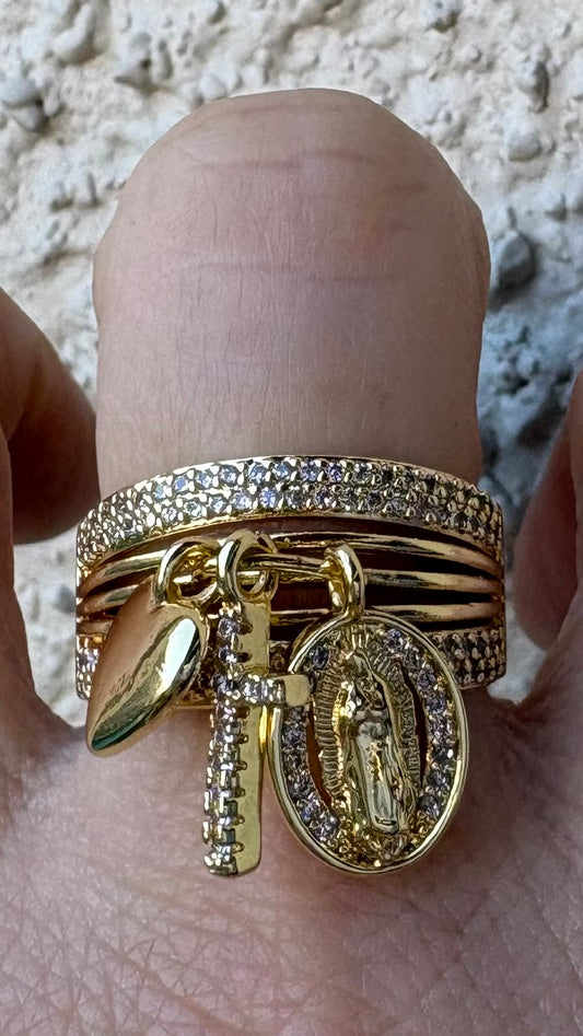 Anillo Dijes virgen corazón y cruz