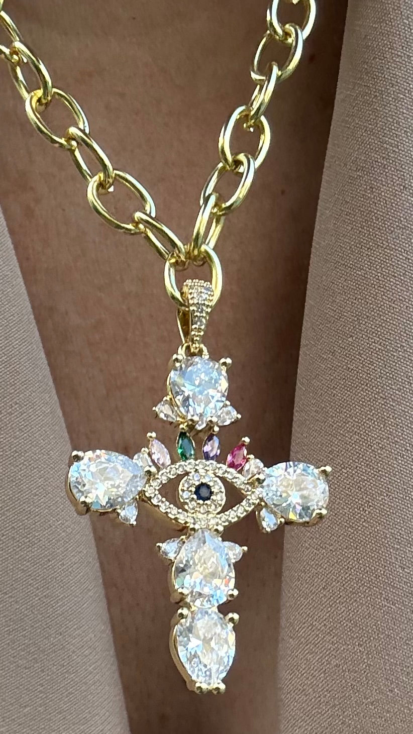 Collar Cruz Ojo turco cristal