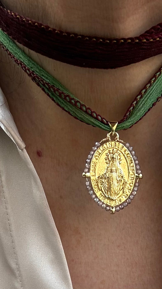 Collar Cinta de seda Virgencita 1 Metro