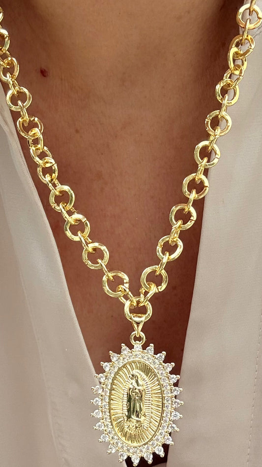 Collar Virgen cristal enchape oro