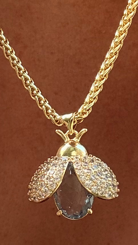 Collar Abeja agua marina dorado