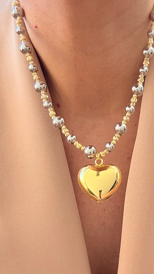 Collar Corazón balín silver and gold