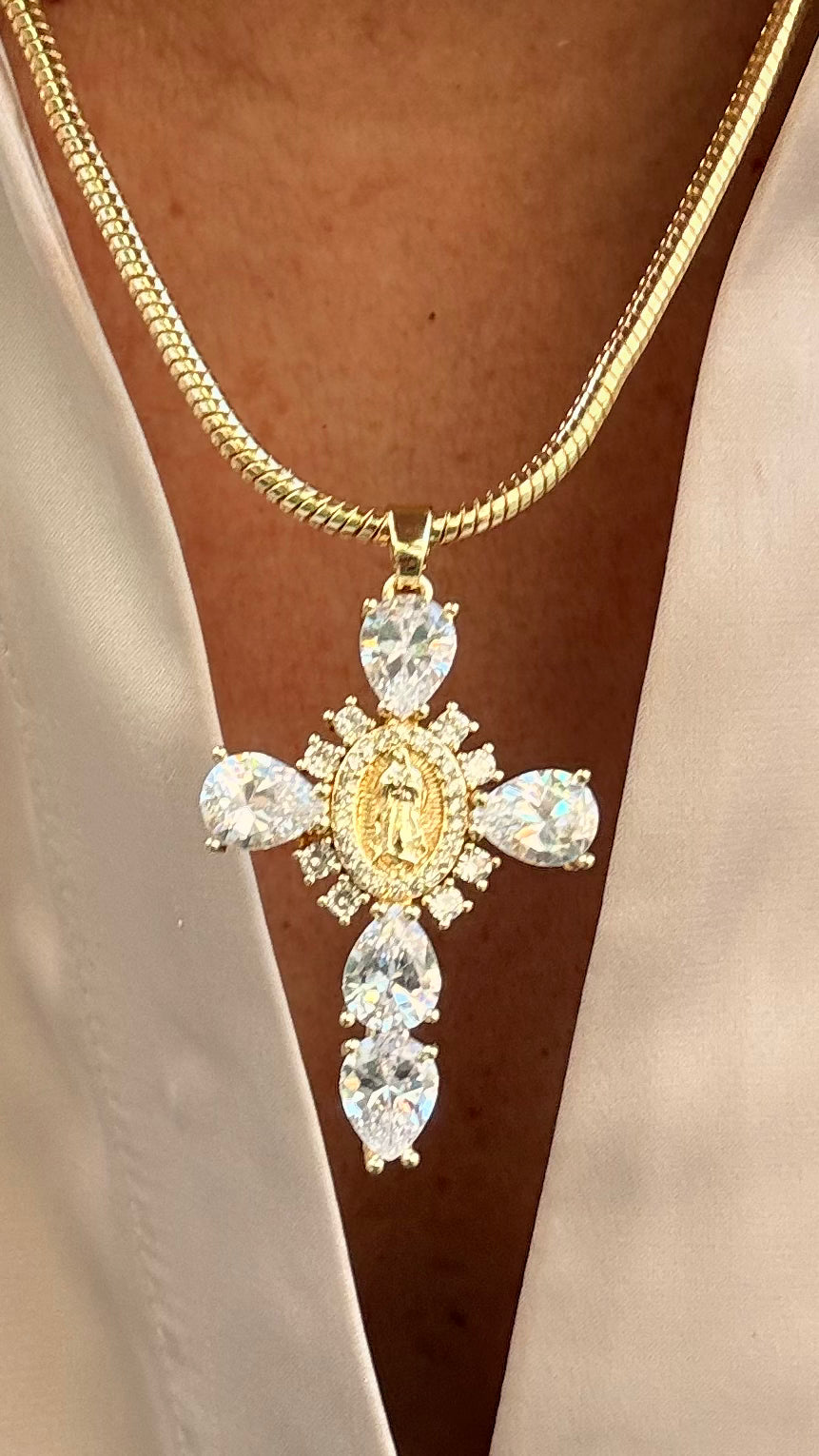 Collar Cruz y Virgen Cristal