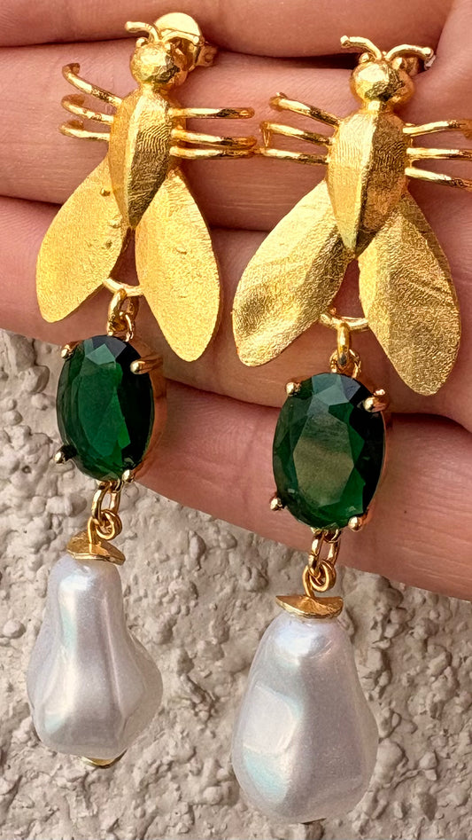 Aros Abeja Cristal y Perla