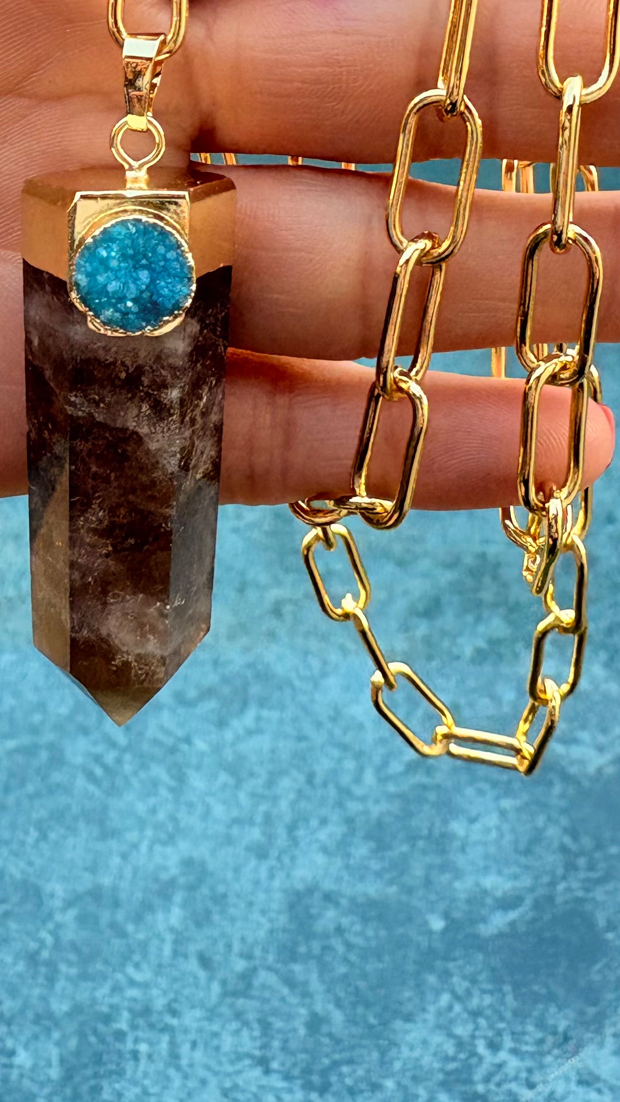 OFERTA Collar Cuarzo fume y piedra natural XL