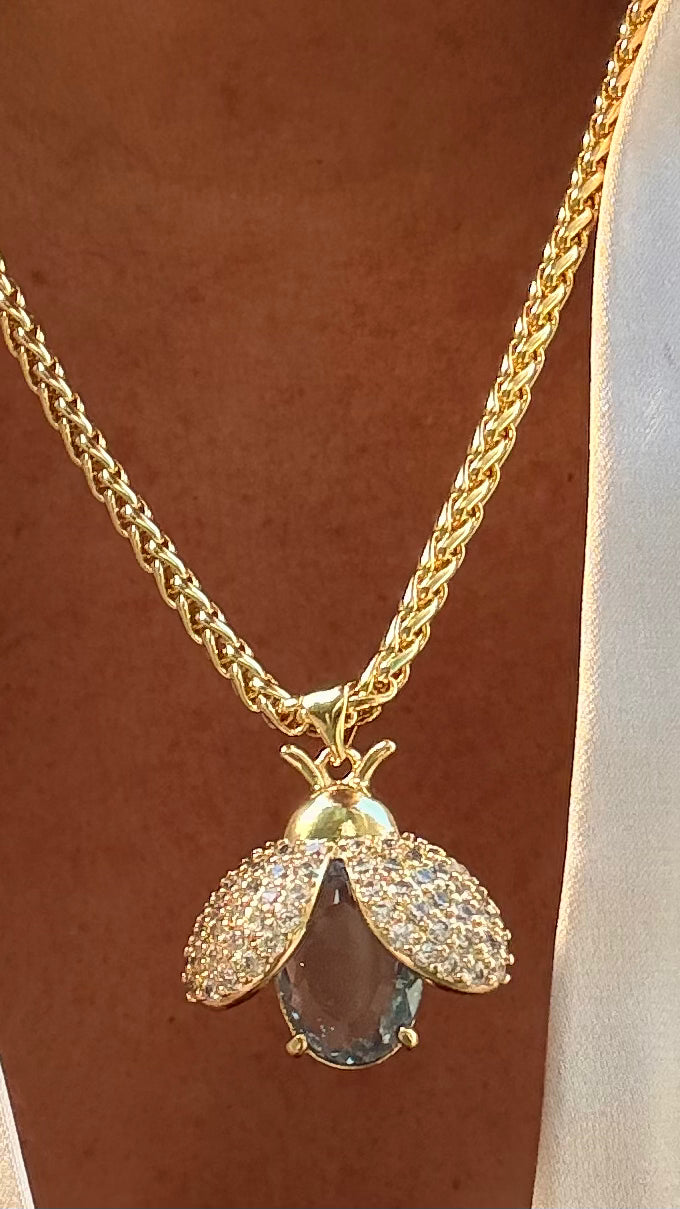 Collar Abeja agua marina dorado