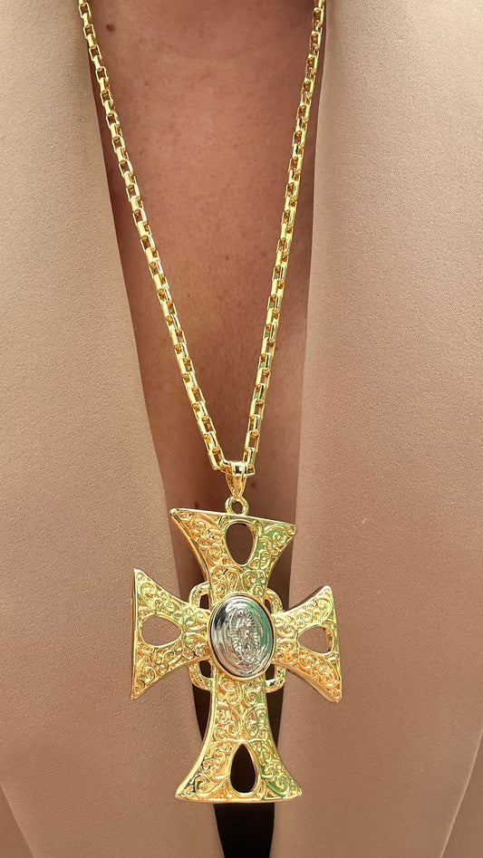 Collar Cruz XL enchape oro