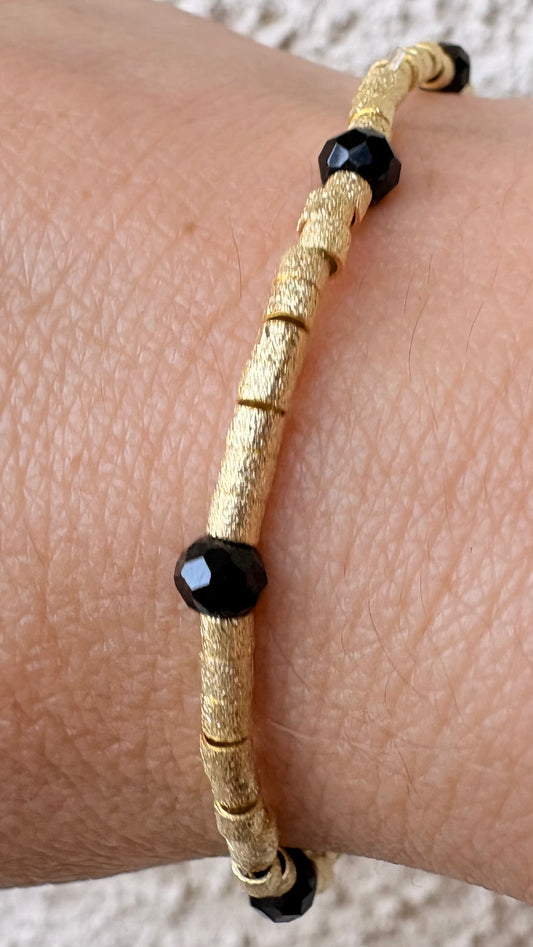 Pulsera Mostacilla y ónix enchape en oro