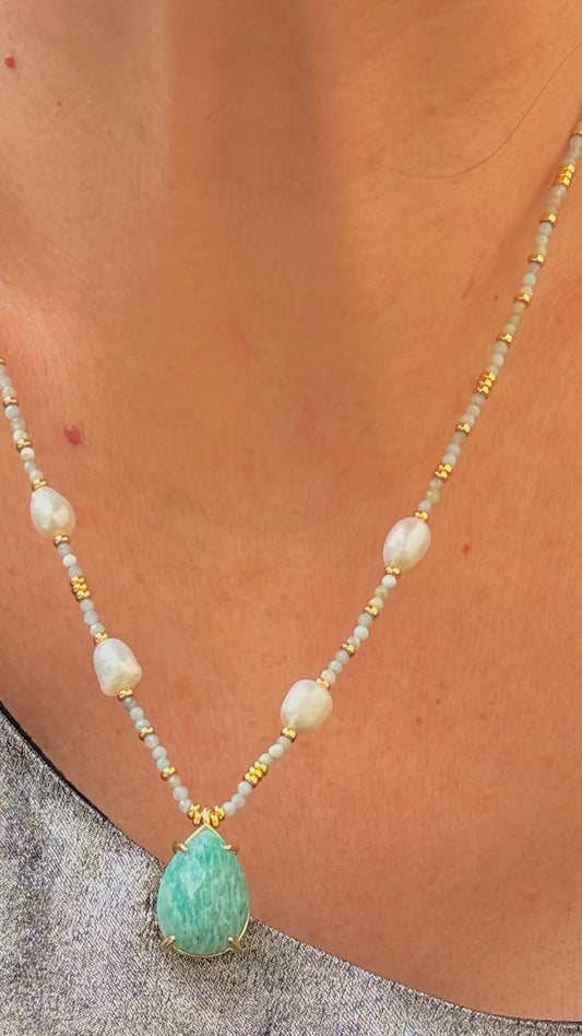 Collar Amazonita perlado
